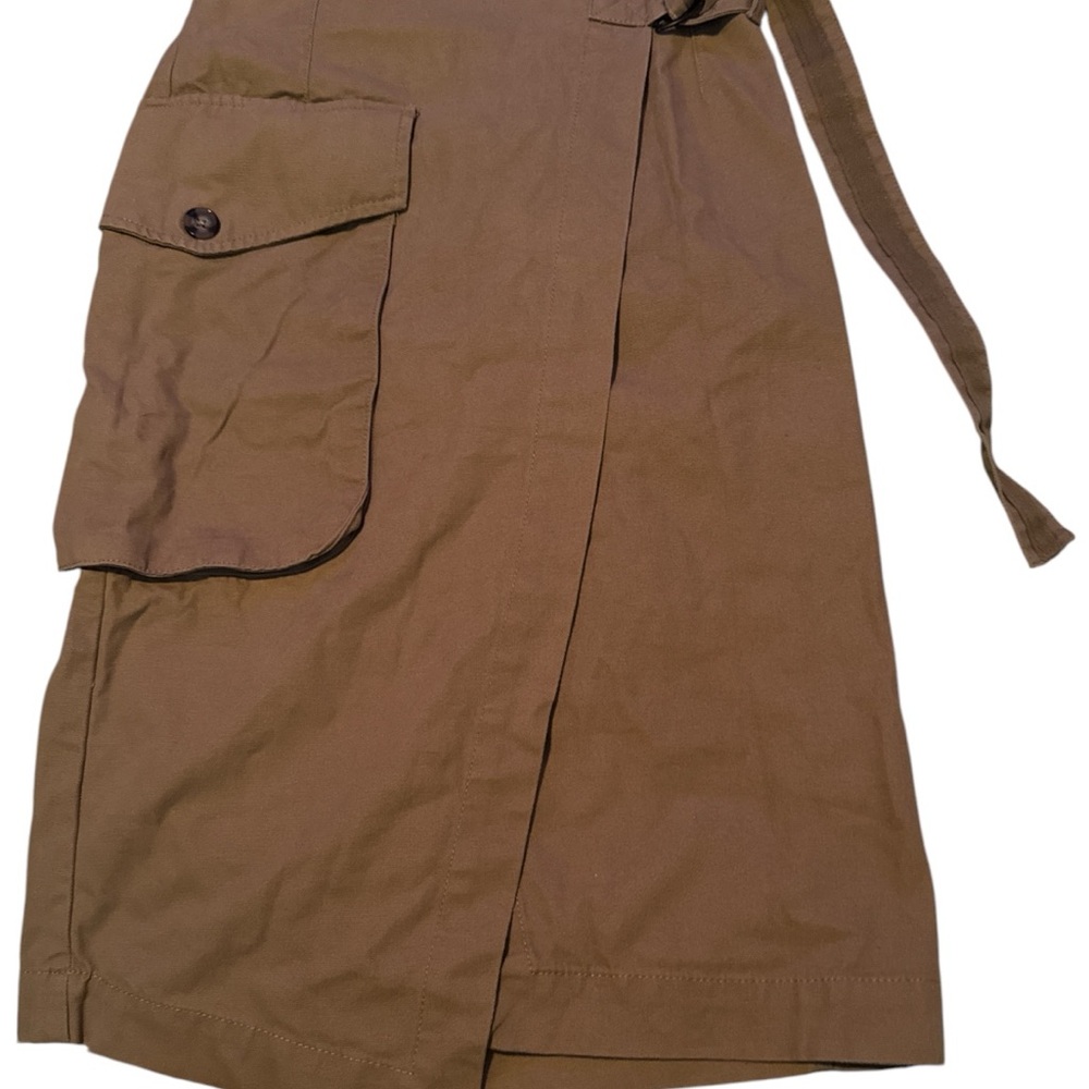 Olive Wrap Utility Midi Skirt with Pocket